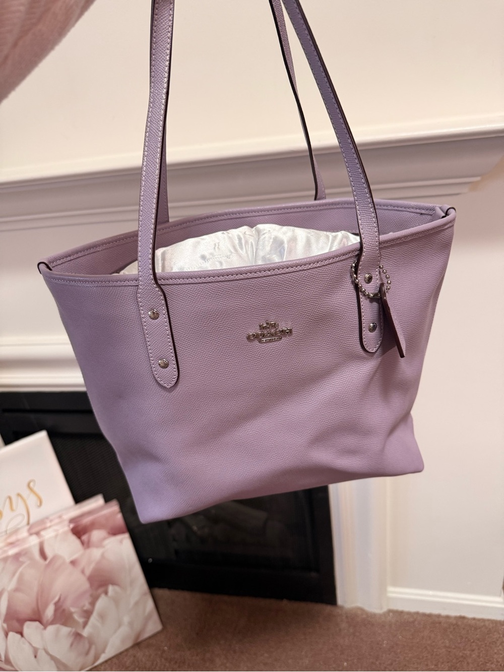 Coach Lavender Leather Tote Bag with Silver Hardware